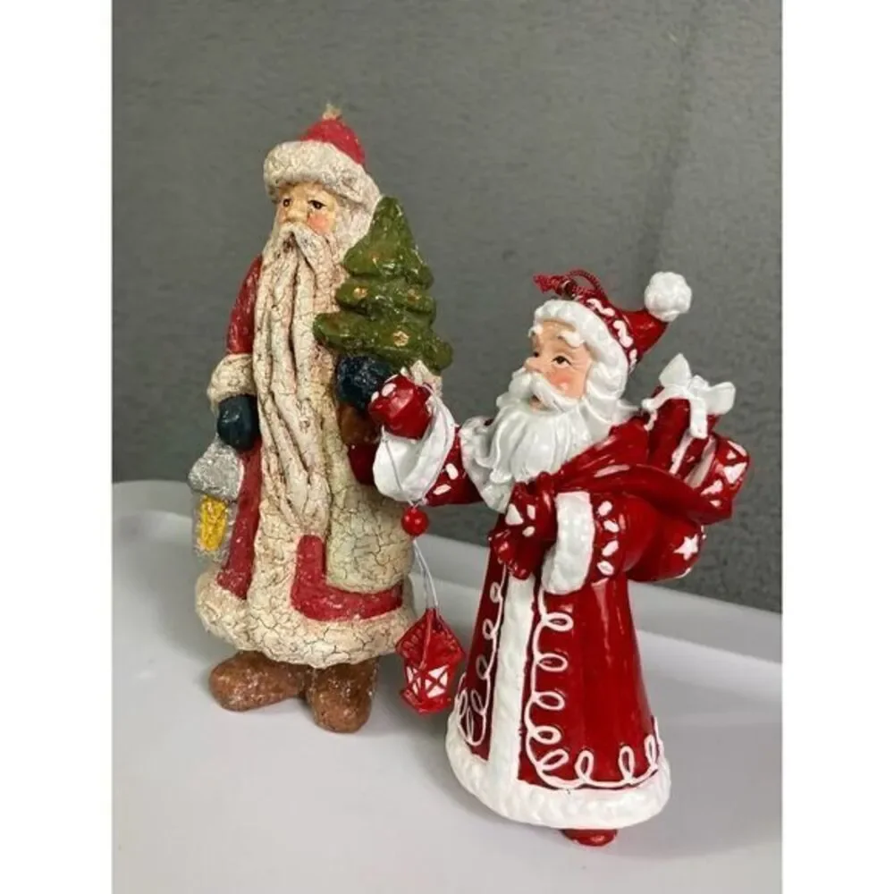 Vintage Late ’80s-Early ’90s Santa‎ Claus Ornament Lot (Set of 2) Crackle Finish